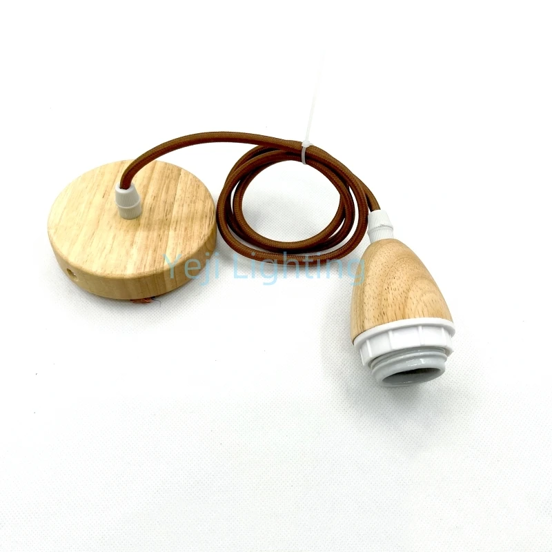 E27 Lamp Base Solid Wood Pendant Light Walnut Wood Pendant Light Braided Wire Lampshade Lamp for Restaurant Cafe Chandeliers DIY