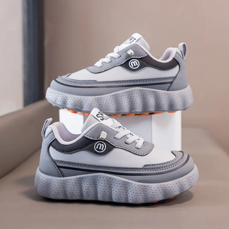 PU Leather Sport Shoes For Children 2026 Trend Fashion Teenager Kid's Sneakers Anti-slippery Boy's Girl's Running Footwear