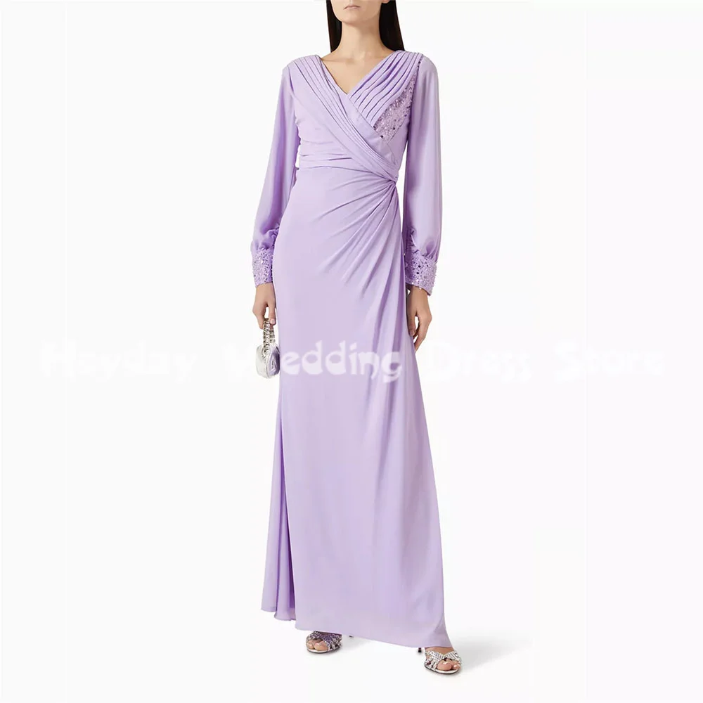 

Heyday женские плиссированные с v-образным вырезом, прямые блестки, роскошные вечерние платья в Саудовской Аравии с длинными рукавами, элегантные платья длиной до пола, 2025