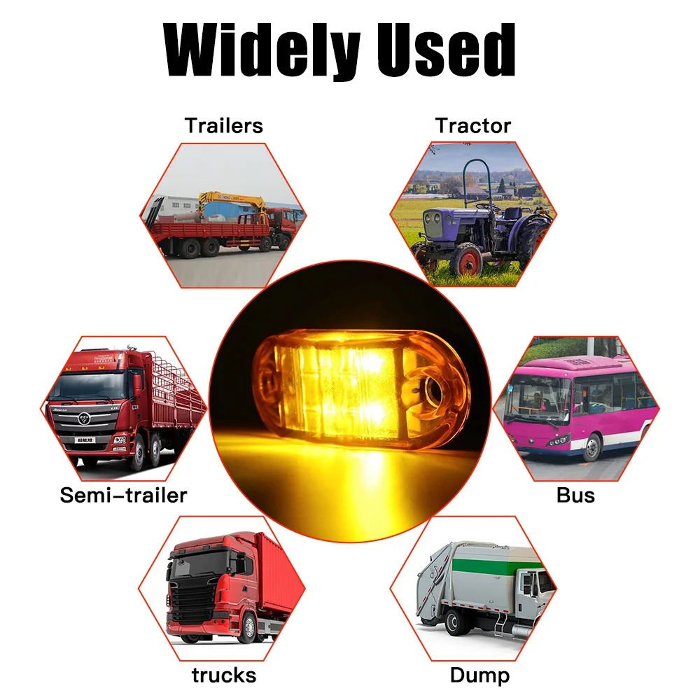 10 Stück 4 LEDs 12 V-24 V Seitenmarkierungsleuchten, oval, vorne und hinten, Anzeigelampe, LKW-Zubehör für Anhänger, BUS, Van, Wohnwagen – Detail 13