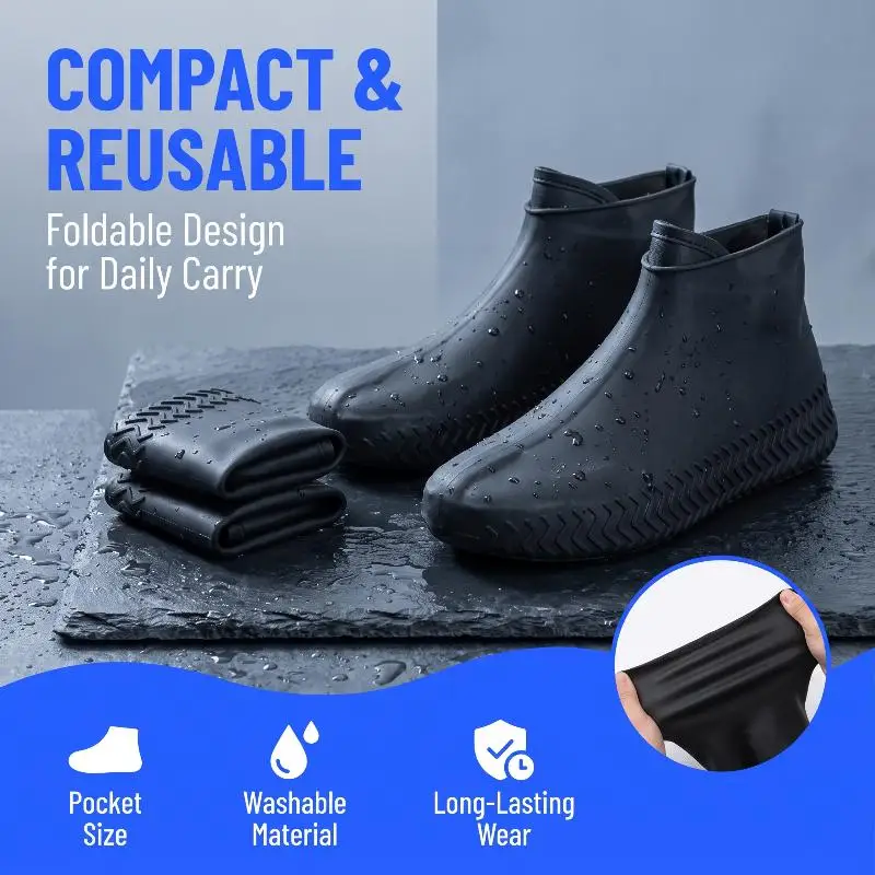 Odorless Non-Toxic Rain Shoe Covers 1/2 Pair Waterproof Silicone Boot Covers for Men Women Hiking Commute Outdoor Use