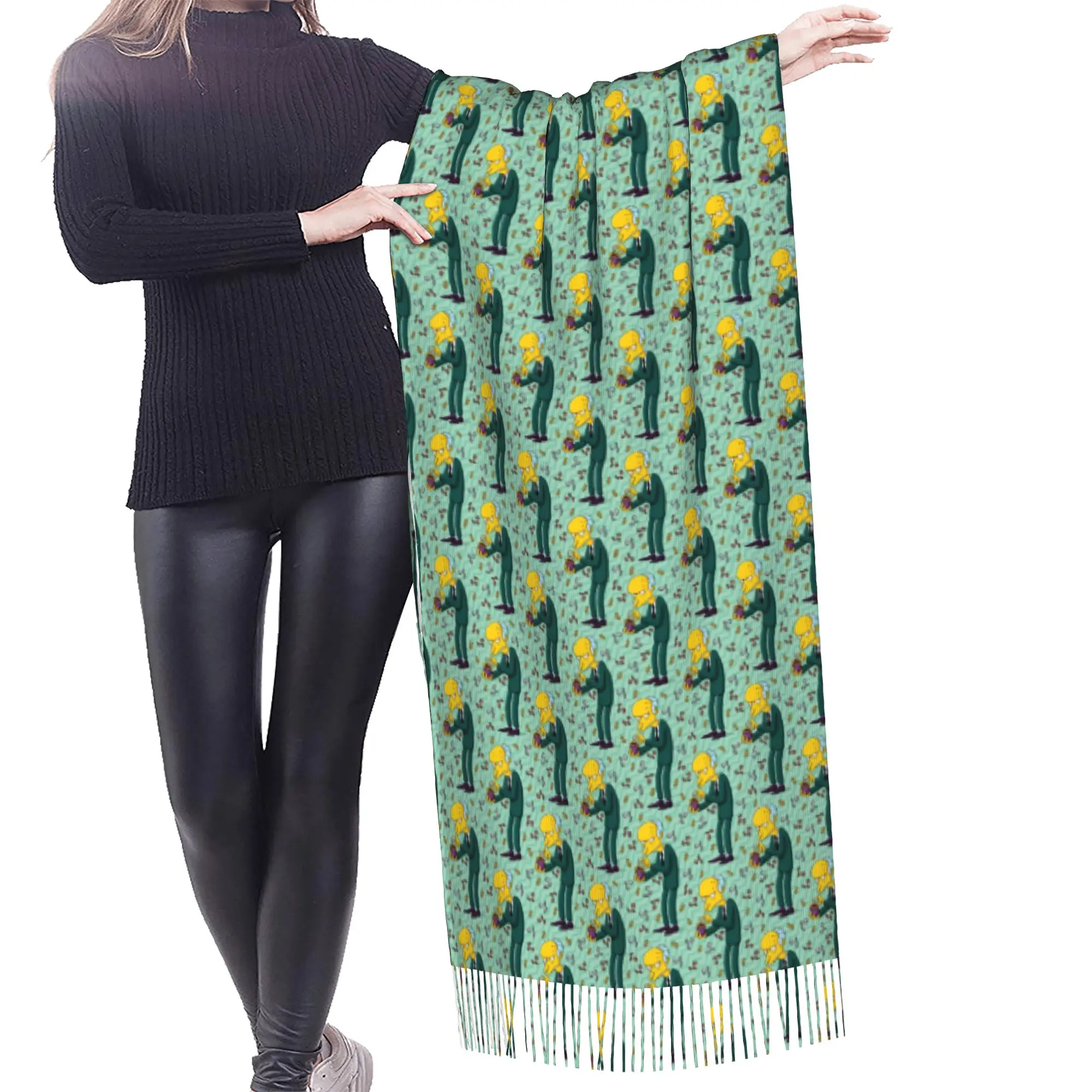 Custom Female Large S-Simpsonsed Anime Scarves Women Winter Fall Thick Warm Tassel Shawl Wraps Homer Cartoon Scarf