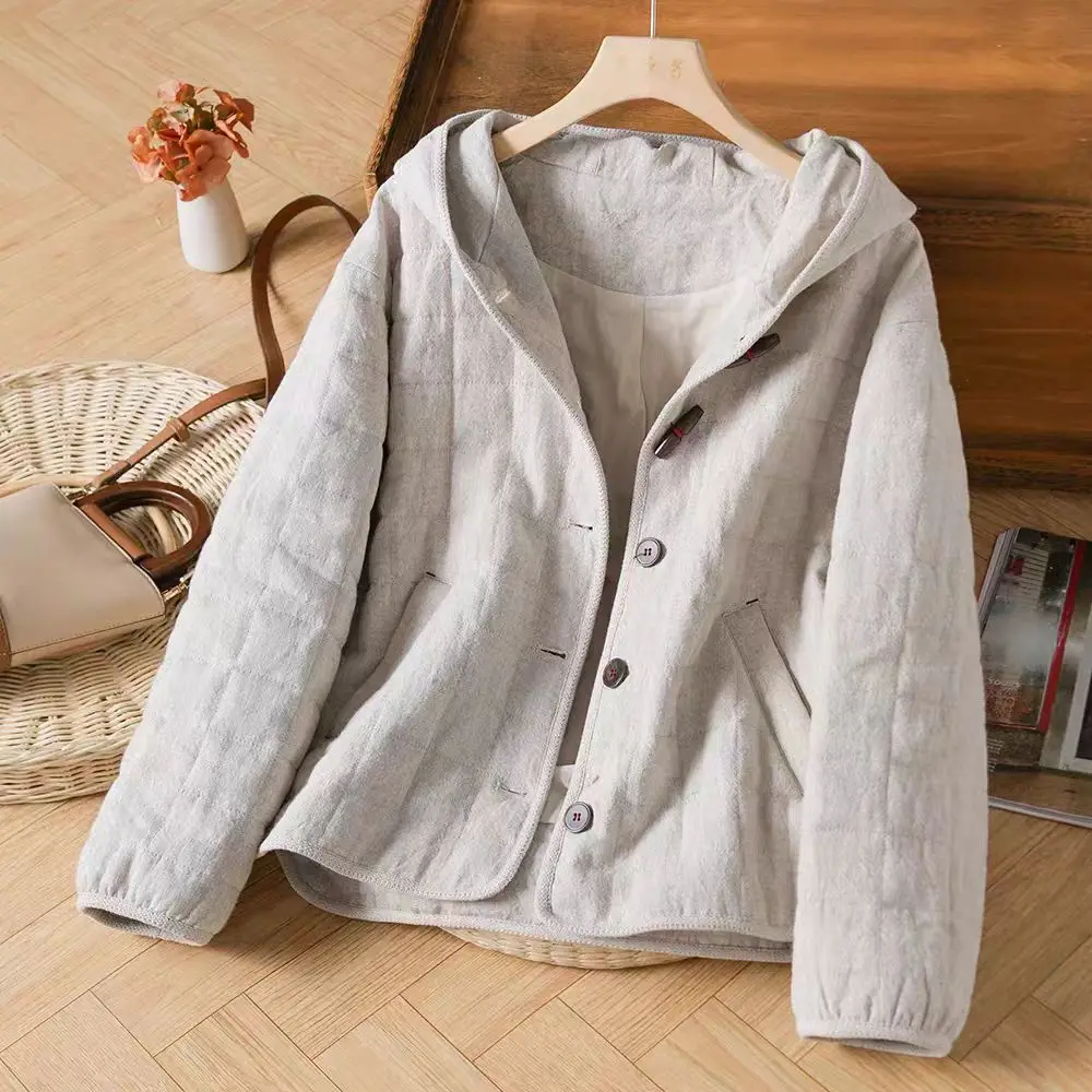 

Новая зимняя хлопково-льняная тюнетная стеганая художественная ретро-шляпа на пуговицах в комплекте, цветное маленькое хлопковое пальто, женская мода