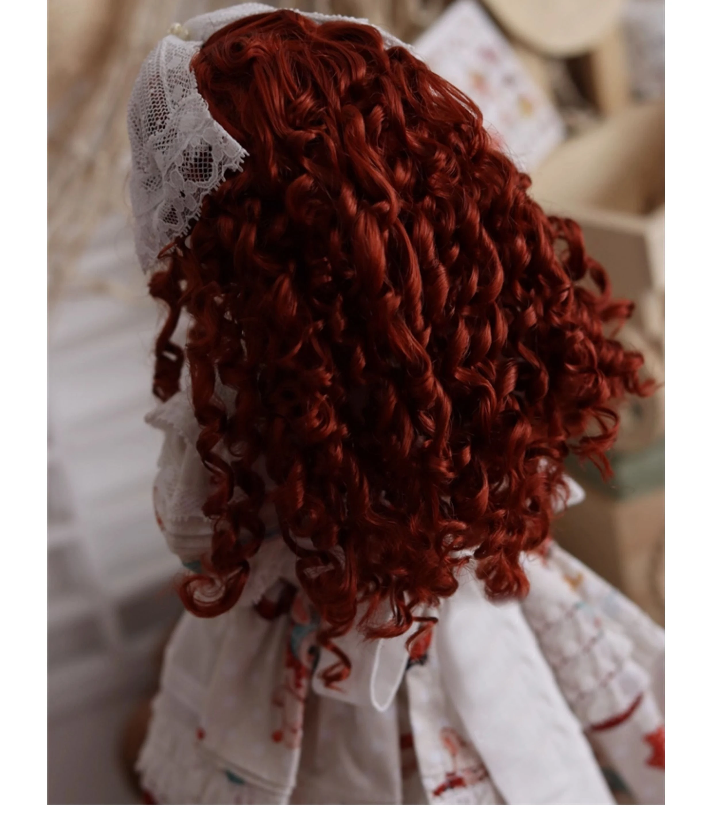 D09-P724 kinderen handgemaakt speelgoed 1/3 1/4 oom pop BJD/SD pop pruik roze goud Imitatie mohair pruik vintage klein krullend haar