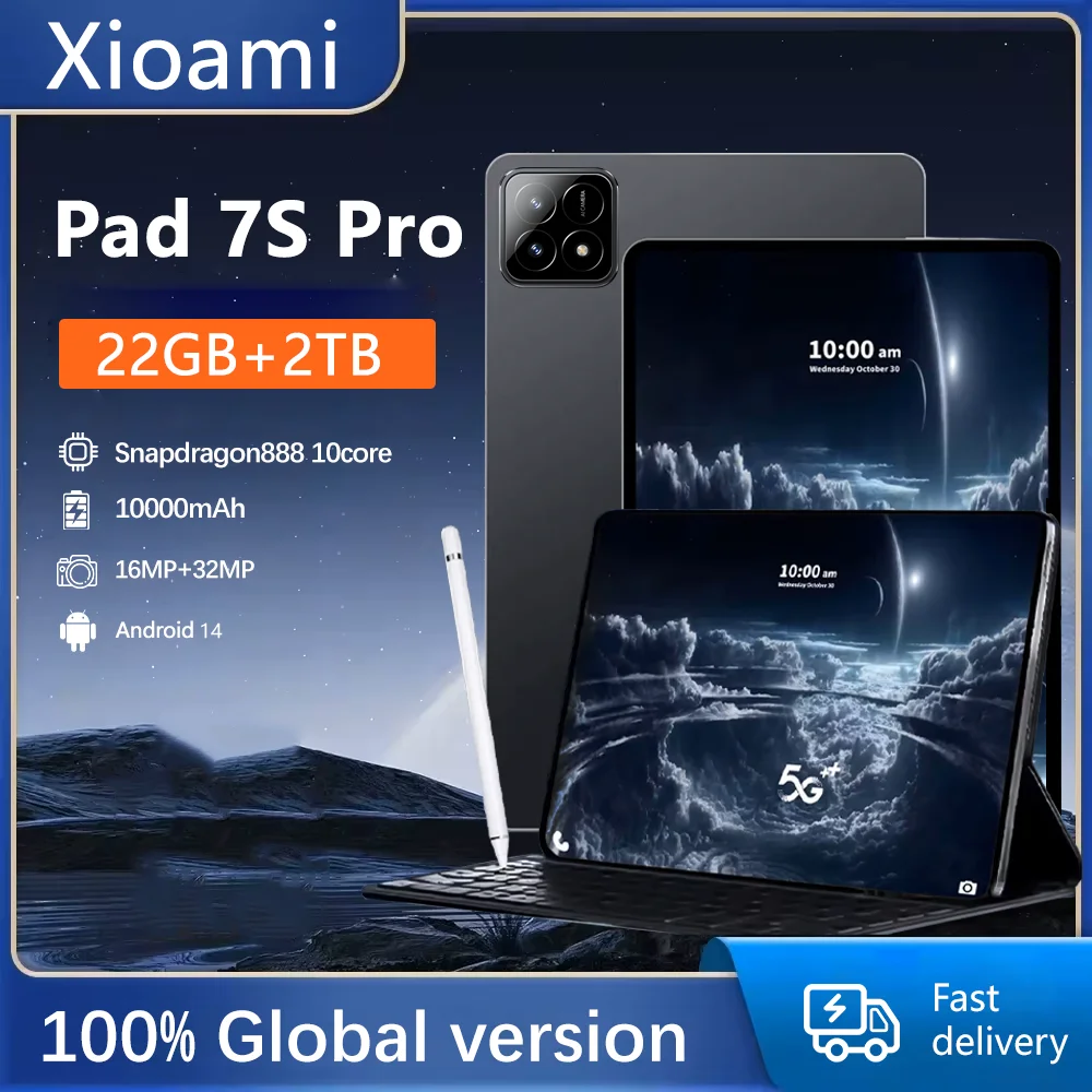 Orijinal Xiaomi Pad 7S Pro Tablet Android 14 Tablet 22 GB + 2 TB Tablet PC 10.1 inç Snapdragon888 10000 mAh 5G Çift SIM Tab Küresel