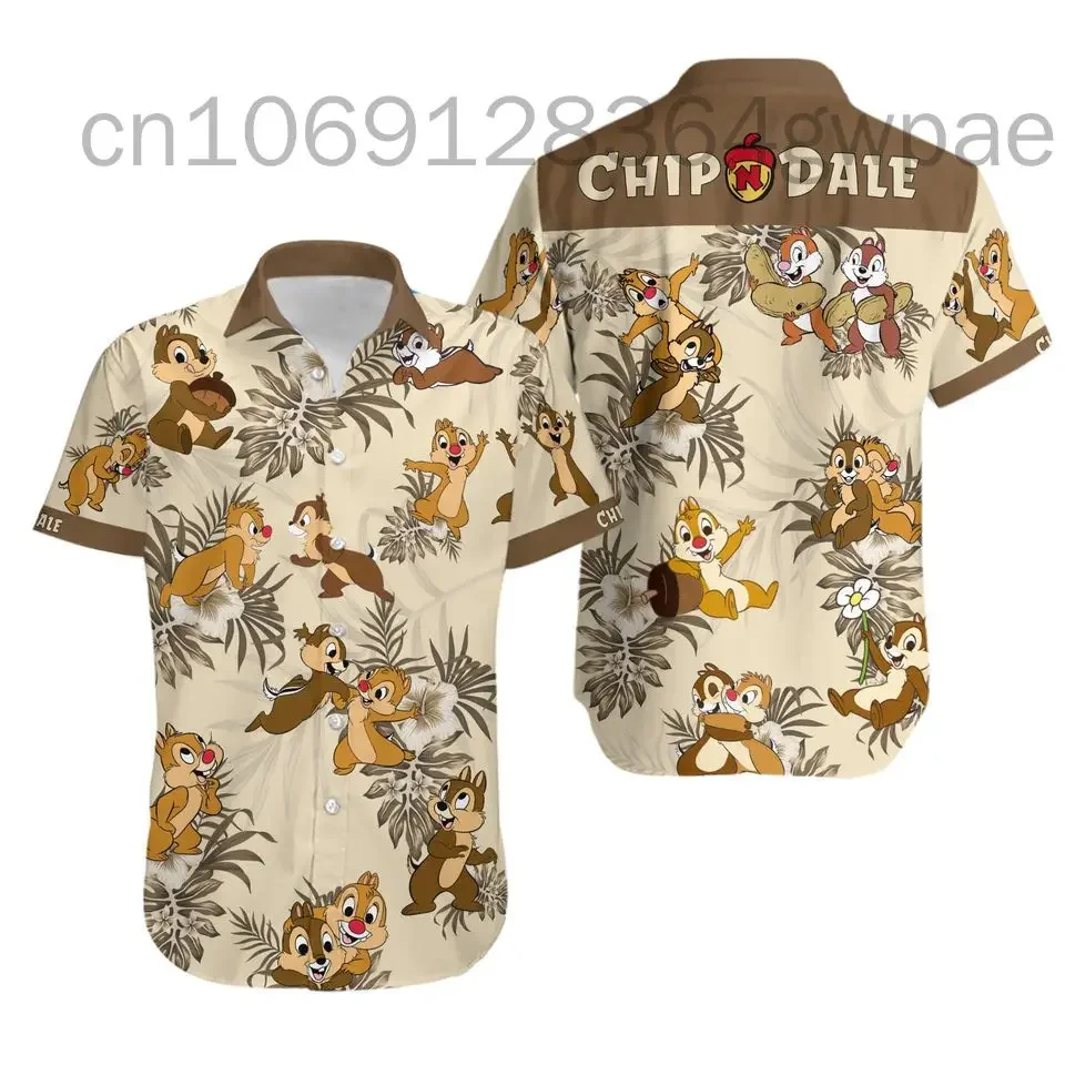 New Disney Chip and Dale Hawaiian Shirts Summer Fashion Short Sleeve Shirts Men Women Casual Beach Shirts Disney Hawaiian Shirts