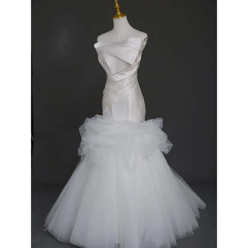 خارج الكتف حورية البحر شبكة فستان الزفاف سليم صالح المتخصصة نمط العروس اللباس الرئيسي نخب فستان مأدبة جديد في الهواء الطلق