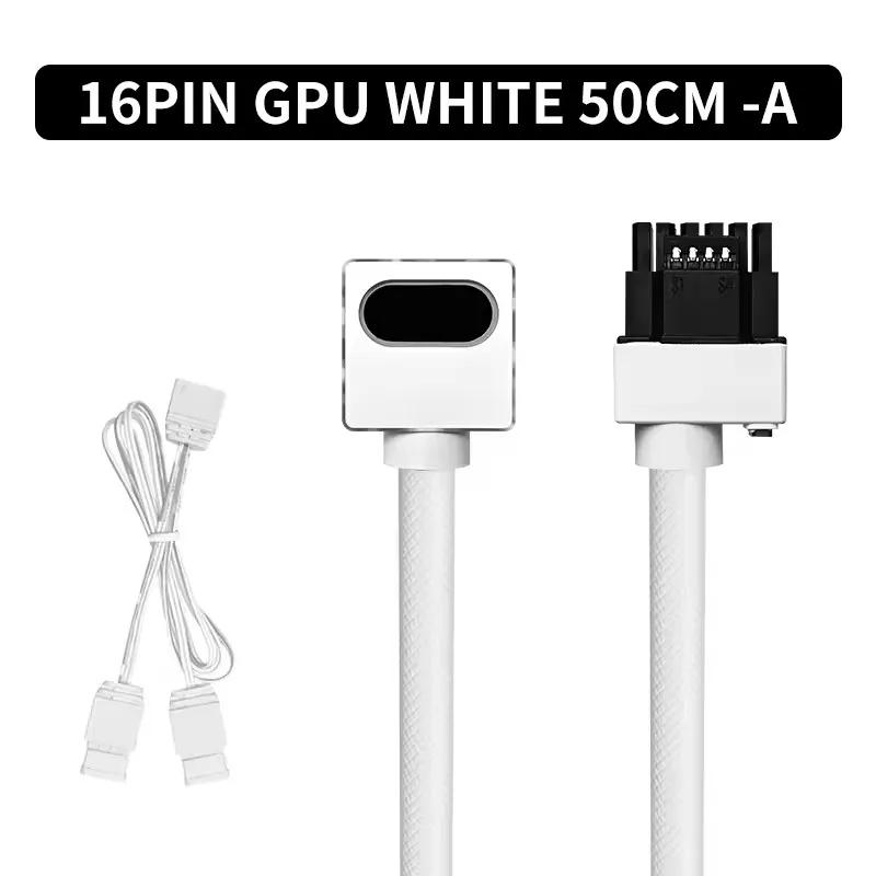 UPSIREN GPU 16PIN Modular Cable, 12VHPWR ARGB with 5V 3Pin, 18AWG 90° Right-Angle Male to Male Design, 5090/3070 Is Not Applicab
