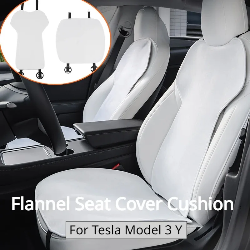 Seat Cover Cushion for Tesla Model 3/ Y Flannel White Seat Protection Mat Anti-dirty Non-slip Cushion Car Interior Accessories