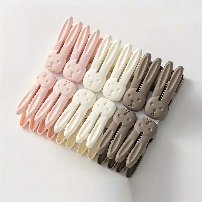 24pcs Rabbit Clothespins, Heavy-Duty Plastic Windproof Laundry Clips with Strong Hold, Pastel Colors for Room, Dorm, Balcony