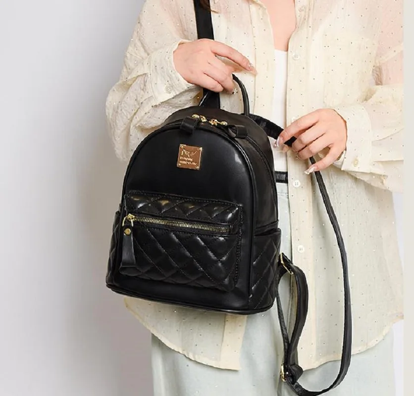 Korean New Women's Fashion Diamond Lattice Leather Backpacks High Capacity Travel Double Shoulder Bags Totes Crossbody Bag