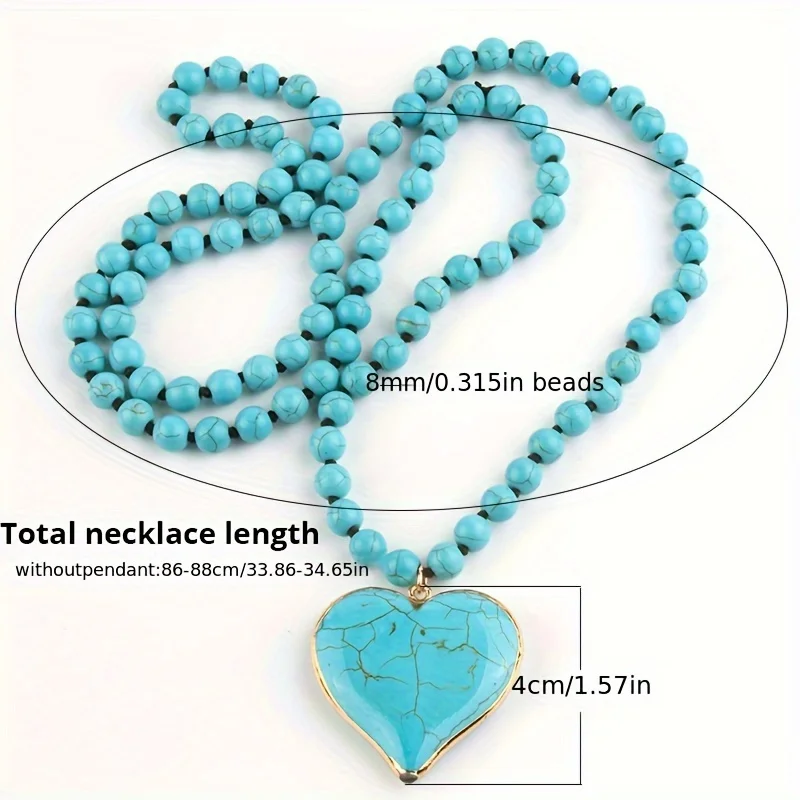 Ethnic style Creative turquoise necklace Women\'s heart pendant Vintage turquoise long necklace sweater chain