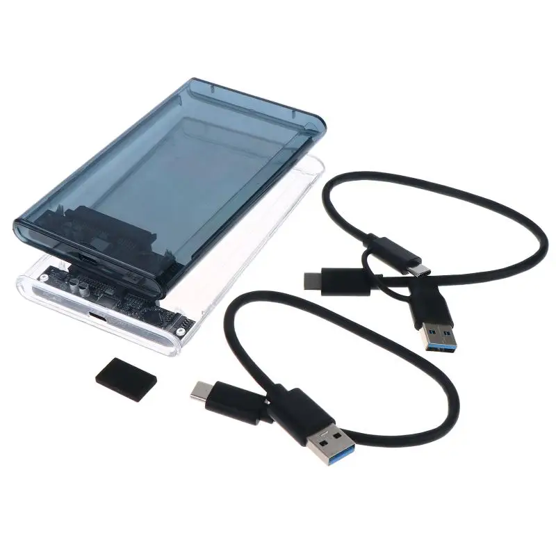 USB Type C 2.5 Inch External Storage Case SATA To USB 5Gbps HDD SSD Case Transparent Hard Drive Enclosure Support For PC Laptops