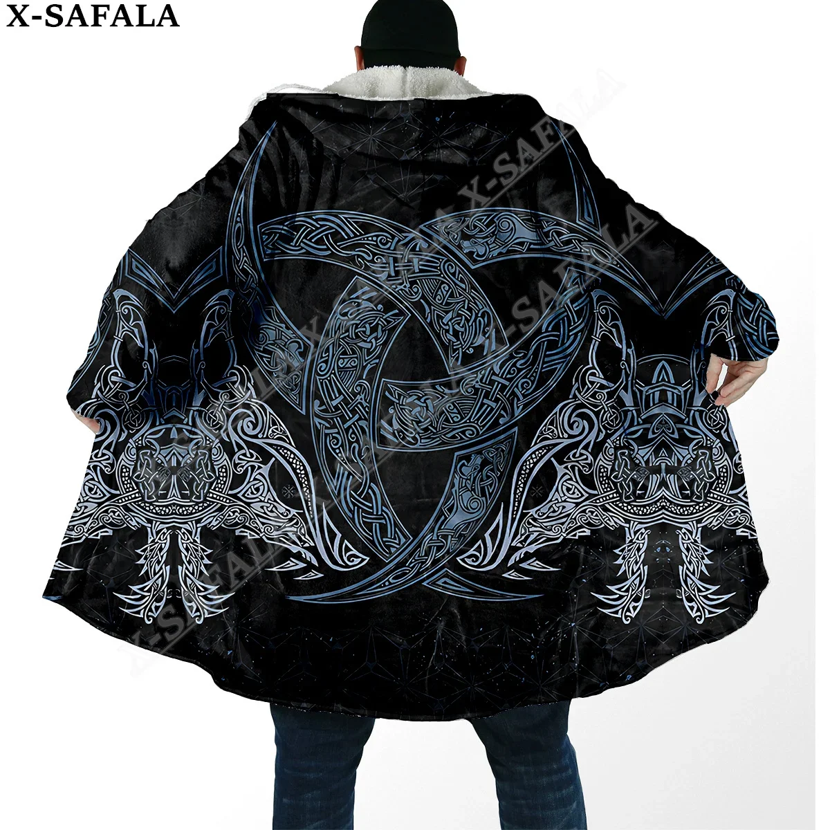 Symbol Viking Tattoo Raven Odin Overcoat Coat 3D Print Thick Warm Hooded Cloak  Men Windproof Fleece Unisex Casual-3