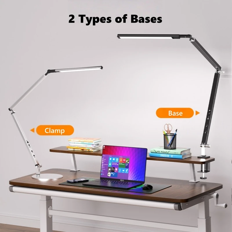 Khelse 8W Modern Office Desk Lamp Swing Long Arm LED Desk Lamp Dimmer Eye Care Table Luminaire Energy Saving Study Desktop Light