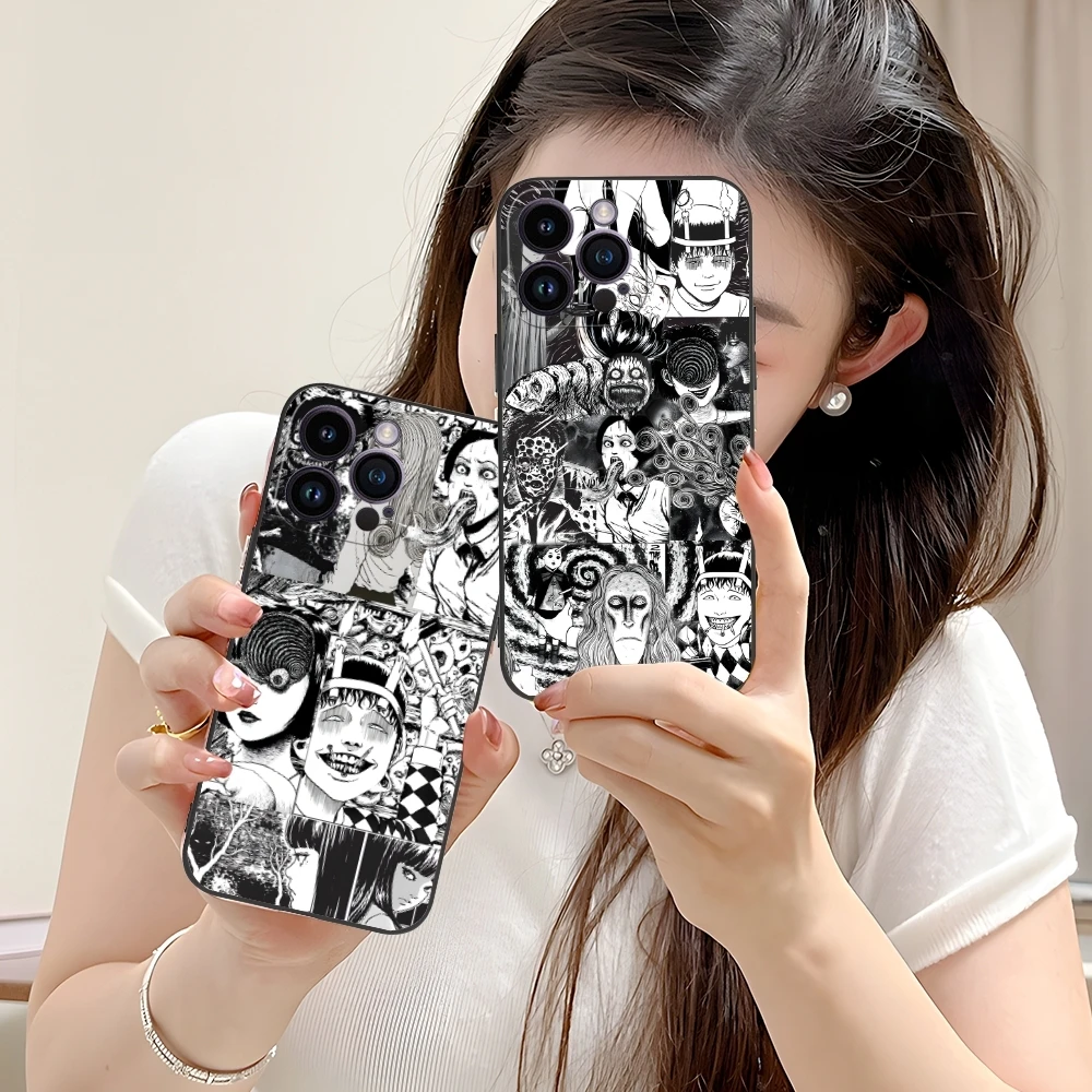 Junji Souichi Painting Mobile Cell Phone Case for iPhone 16 15 14 13 12 11 X XR XS 8 7 Pro Max Plus Mini Black Phone Cover Shell