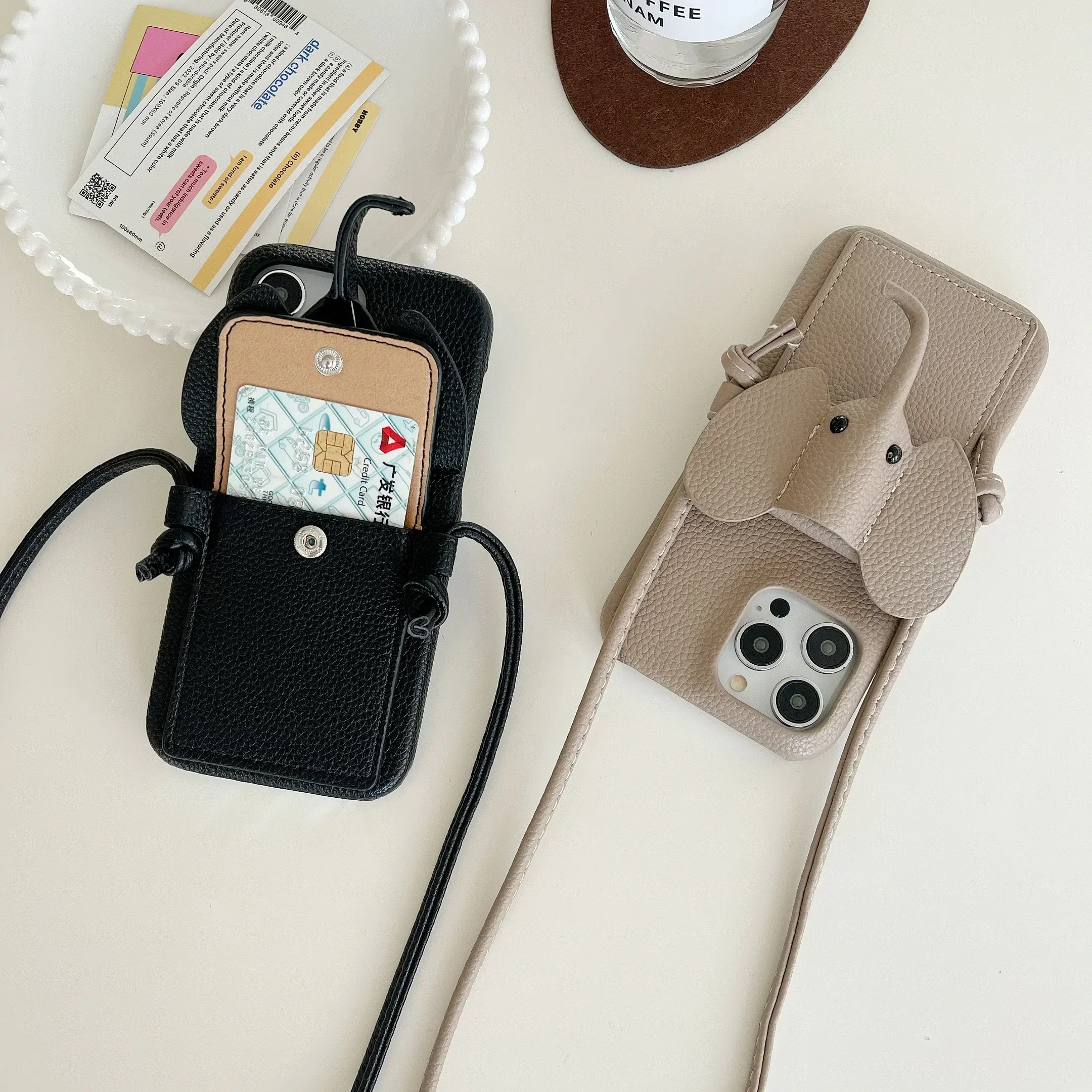 

Elephant Wallet Crossbody Lanyard Phone Case for IPhone 16 15 14 13 12 Mini 11 Pro Max X 8 7 Plus with Card Holder Leather Cover