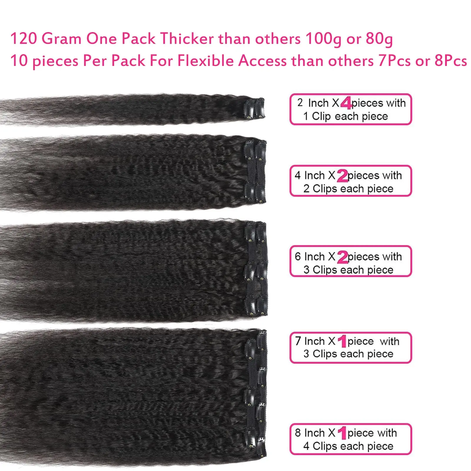 مشبك مستقيم غريب مقاس 16 بوصة لون أسود طبيعي # 1B كليب حقيقي 100% شعر بشري ياكي مستقيم ملحقات للنساء السود #4