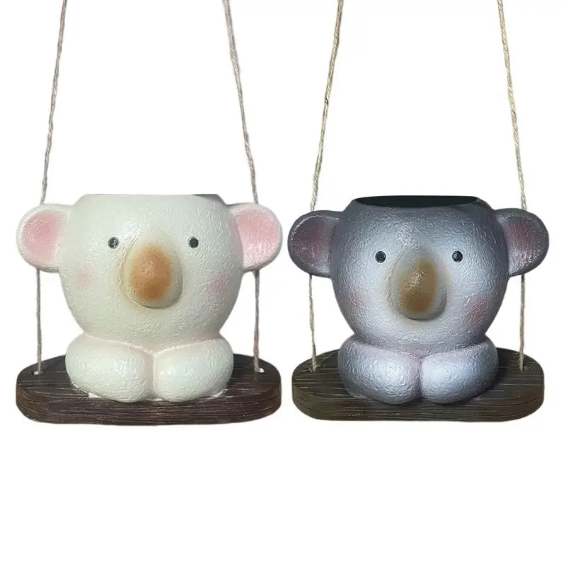 Smilling Flower Pot Cute Koala Face Plant Swing Pot For Flowers Indoor Outdoor Flower Pot Decor Novelty Garden Ornaments