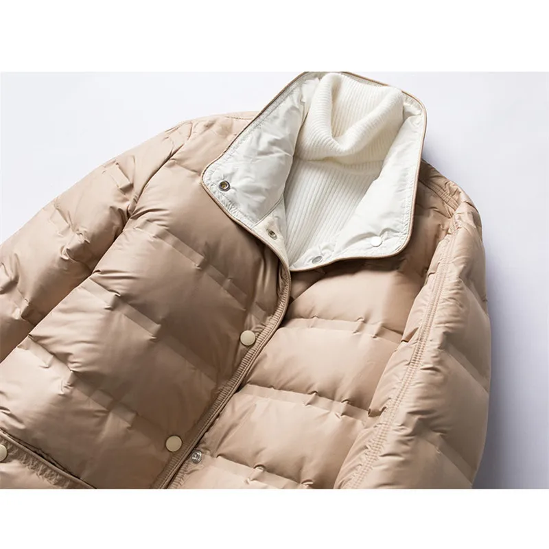 Chaqueta fina de plumón de pato para mujer, Parka de un solo pecho, prendas de vestir largas por debajo de la rodilla, abrigo blanco cálido y