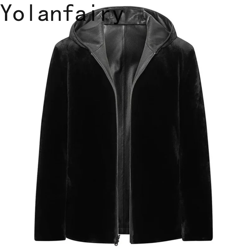YOLANFAIRY Luxury Reversible Real Fur Coat Man Hooded Winter Genuine Deerskin Leather Jacket Men Mink Fur Liner Warm Parkas 2026