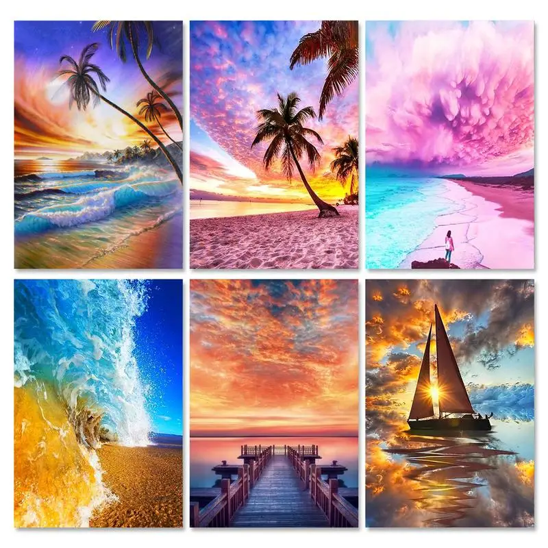 RUOPOTY Round Drill 5D DIY Diamond Painting Beach Seascape Embroidery Cross Stitch Full Rhinestone Decor