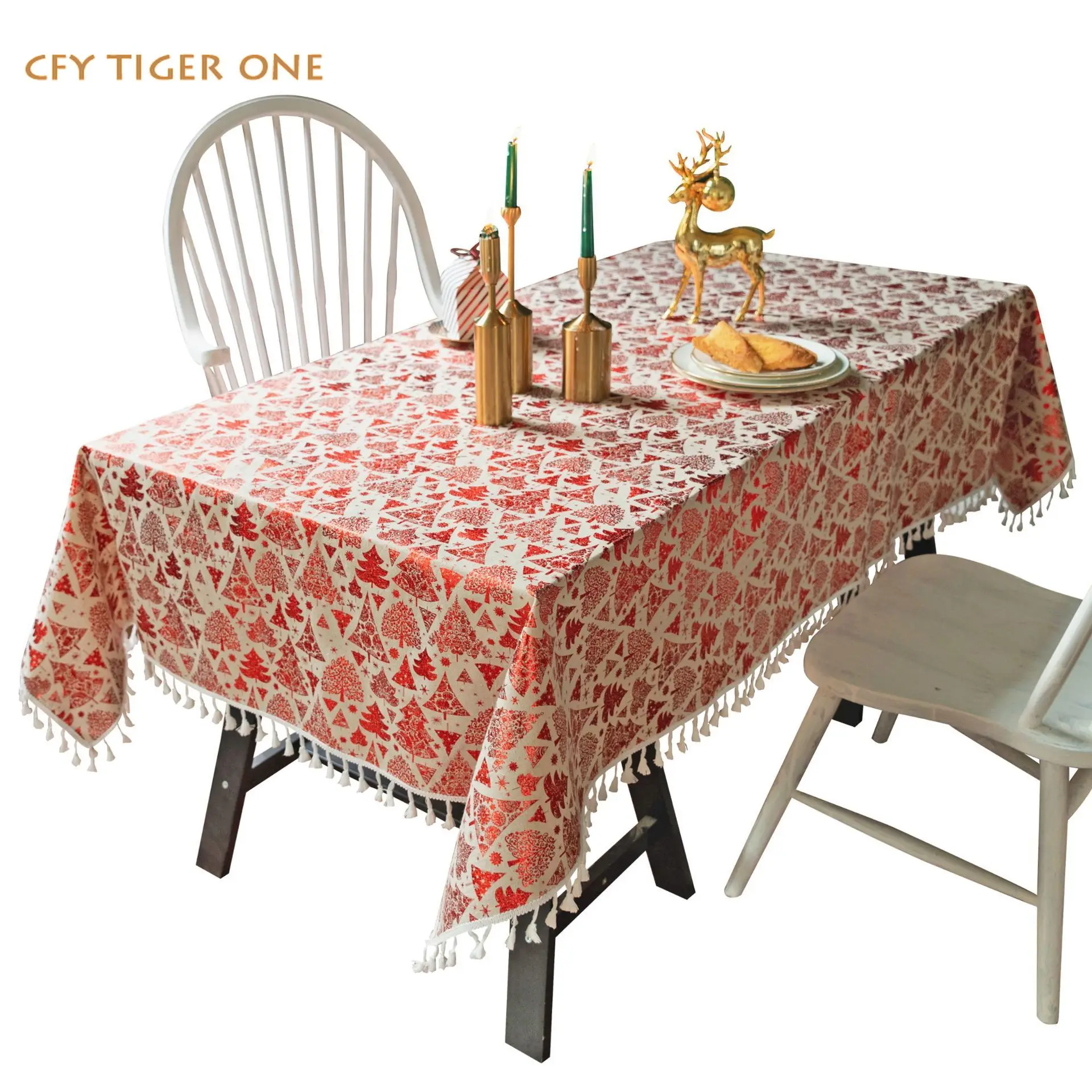 

New Year Christmas Tree Tablecloth Antifouling Rectangular Tablecloth Washable and Oil Resistant Coffee Table Mat Table Cover
