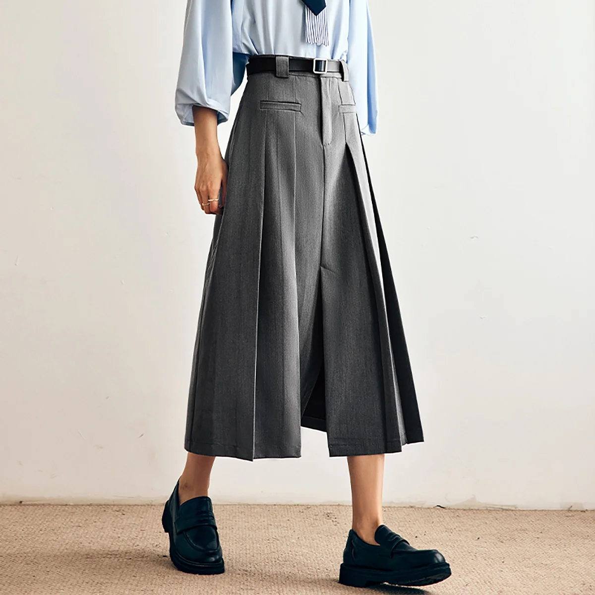 OLrain Women's French Skirts Autumn 2026 Solid Pleated High-waist Skirt Fashion Elegant A-line Female Clothes O57QB66908