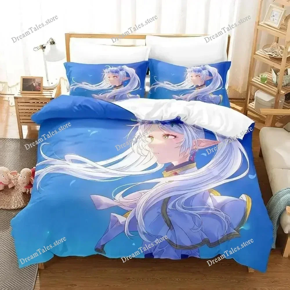 3D Printed Anime New Frieren Bedding Set Boys Girls Twin Queen Size Duvet Cover Pillowcase Bed Kids Adult Home Textileextile