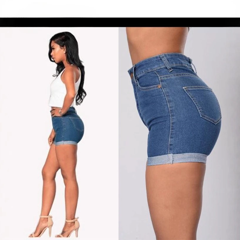 Sexy Denim Shorts Women Wrapped Hip High Waist Slim Short Trousers Women Rolled Up Short Jeans American Retro Plus Size Hotpants