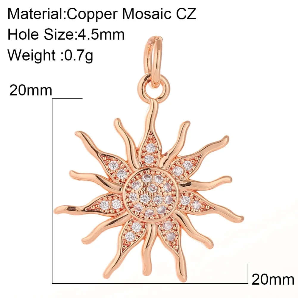 Brilliant Sun Pendant Charms for Jewelry Making Supplies Metal Copper Densely Laid Zircon Golden Color Diy Earring Necklace