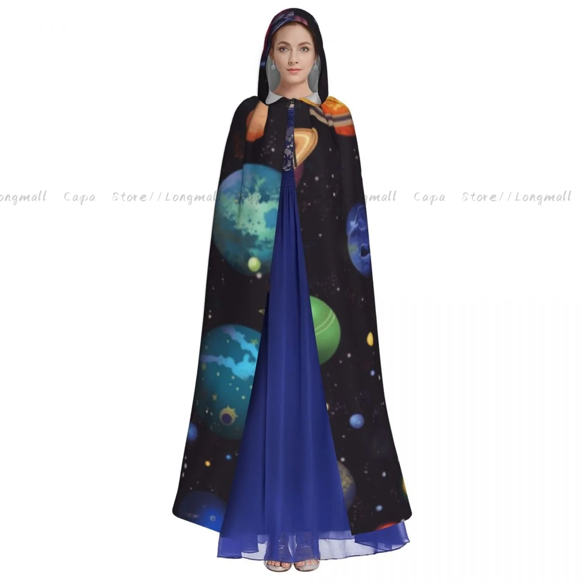 Planets Stars And Galaxies Cloak Hooded Cosplay Costume Halloween Adult Long Party Cape