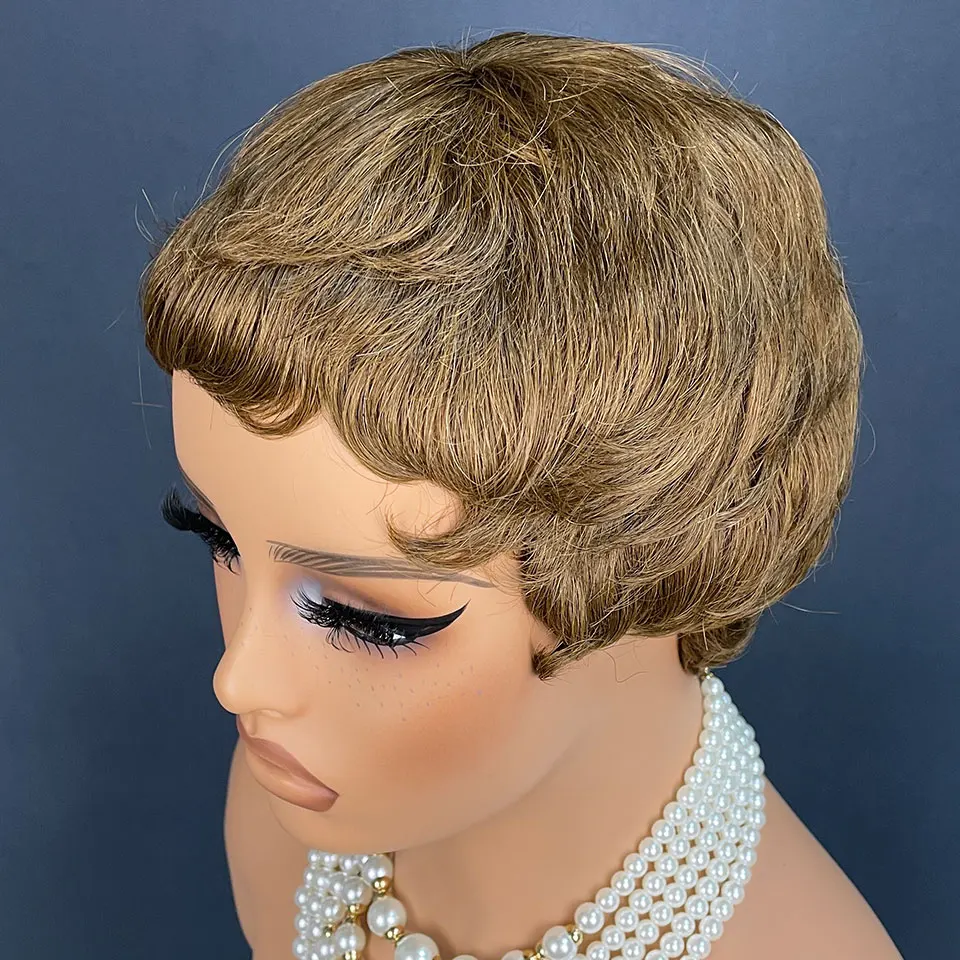 Brown Short Pixie Cut Wig Human Hair For Black Women Machine Made Wigs Colored Brazilian Wig 100% Human Hair Wigs On Sale