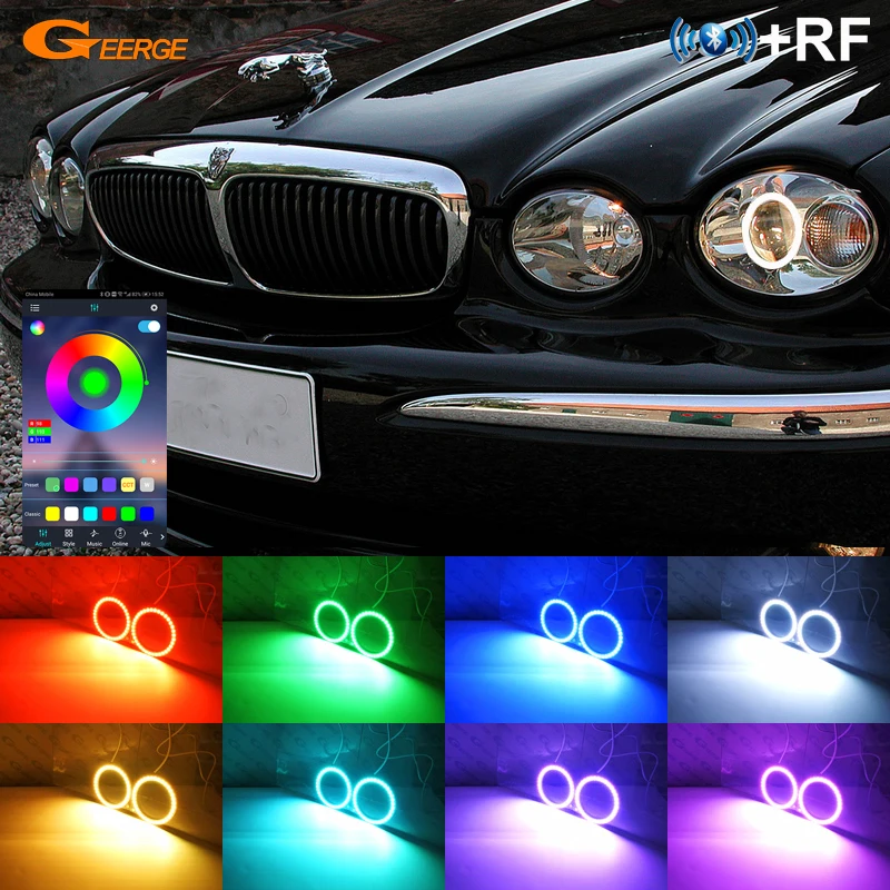 Dla JAGUAR X-Type 2001-2009 Reflektor ksenonowy RF Remote BT App Multi-Color Ultra Bright RGB LED Angel Eyes Kit Halo Rings