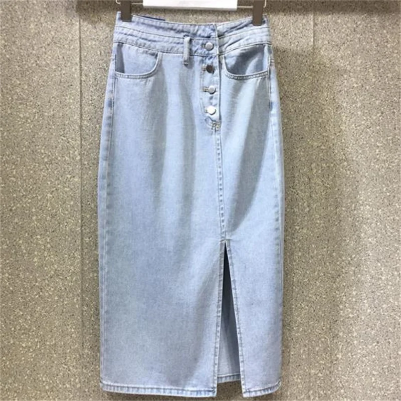 

High Waist Denim Skirt Fashion 2022 New Long Split Pencil Single Breasted Skirt