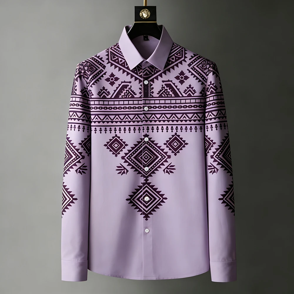 

Men's natural plant European style 3D printed shirt long sleeve lapel button Hawaiian beach shirt outdoor party men's clothing