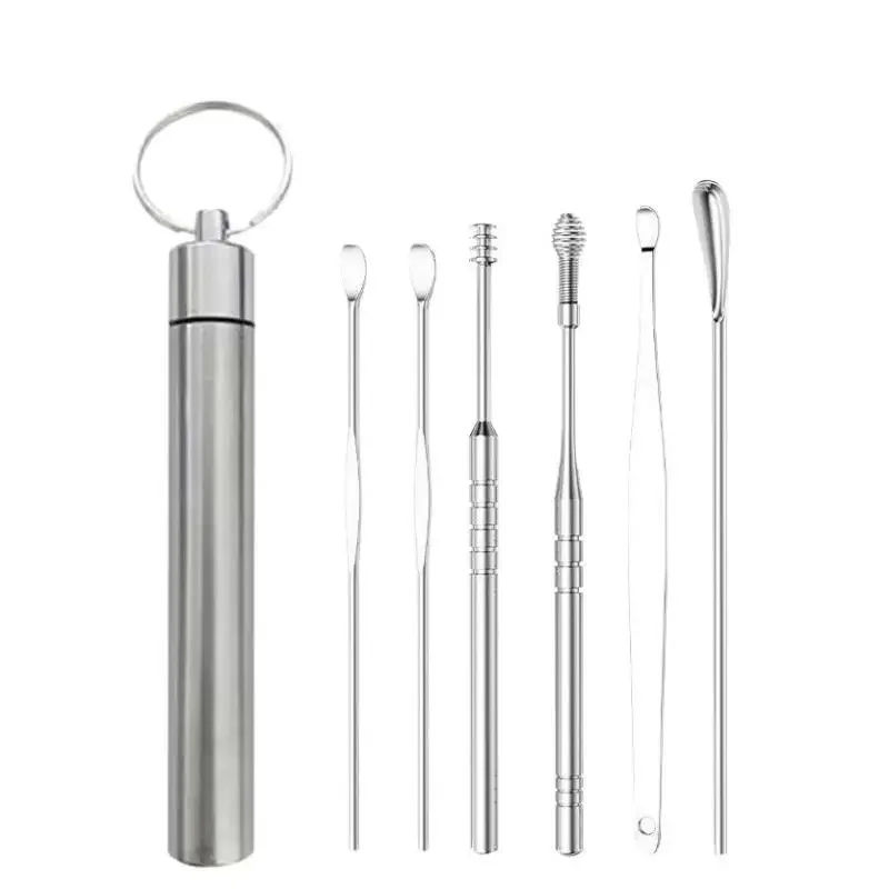 6Pcs/set Ear Cleaning Ear Picking Earpick Set Convenient Portable Stainless Steel Ear Pick Tool Household For Adults