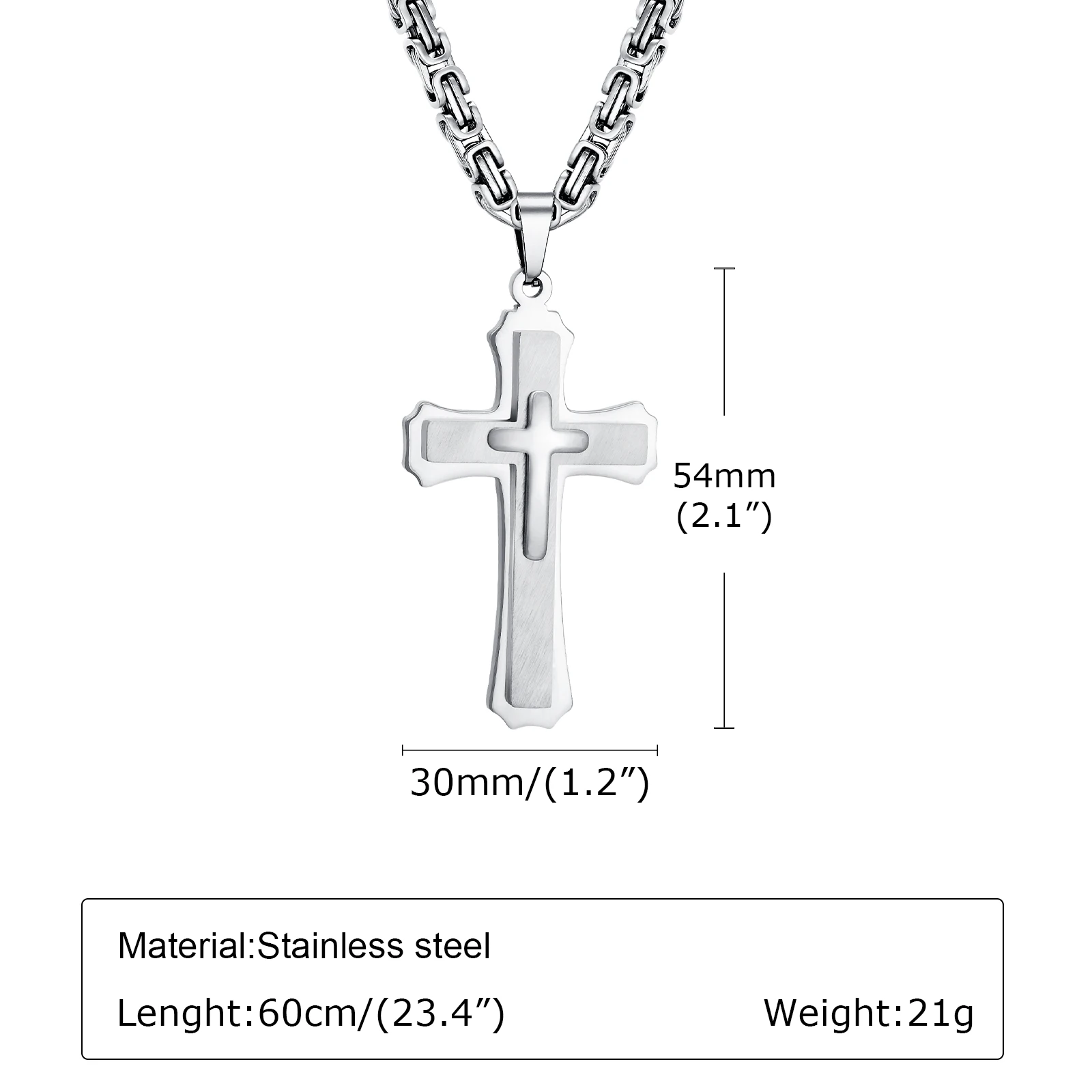 Vnox Heavy Chunky Cross Necklaces for Men Boys, Bold Byzantine Link Chain Necklace, Two Tones Punk Rock Cross Religious Pendant