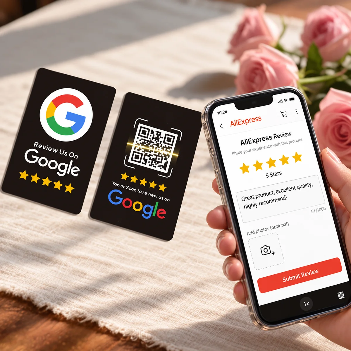QR Code Compatible Review Cards PVC Material for Reviews And Social Media Integration Office Display Board