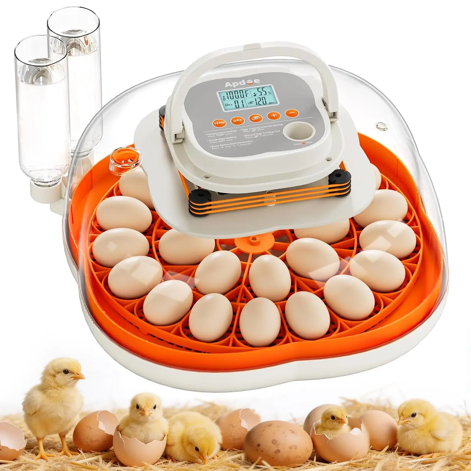 Egg Incubators for Hatching Eggs, Temperature and Humidity Control, Automatic Egg Turning, Egg Candler, External Water Bottle, A