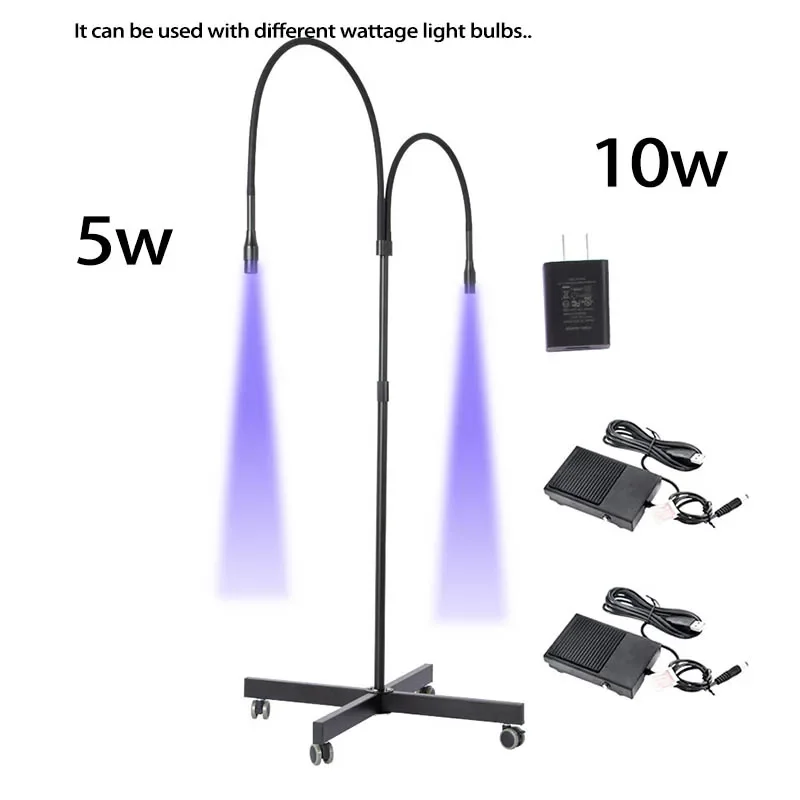 5W 10W Double Light LED Eyelash  Lamp Adjustable Spot  Led Light Eyelash Extension UV Glue Drying 1s Uv Lamp with Foot Pedal