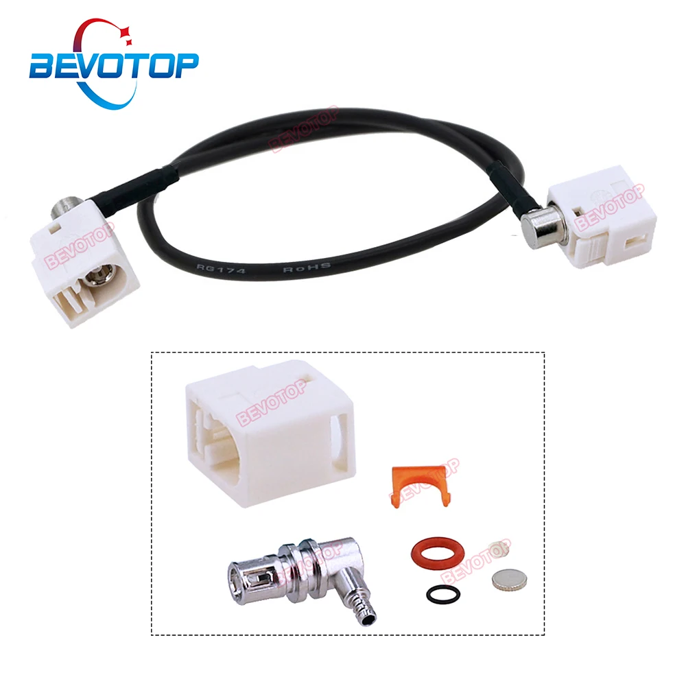 1PCS Waterproof Fakra Cable White Code A Female Right Angle R/A 90° to R/A 90° Jack RG174 Fakra Jumper BEVOTOP Auto Cable