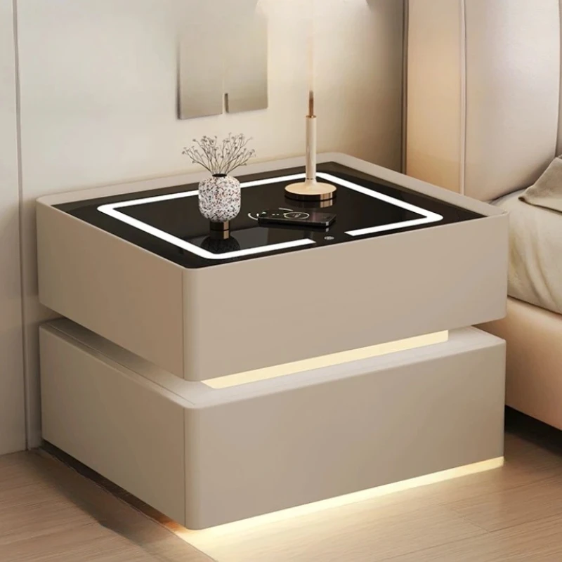 White Night Table Storage Design Charger Wireless Charger Bedroom Nightstands Korea Locking Comodino Bedroom Furniture