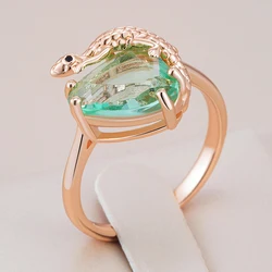 Kinel Hot Vintage Geometry Green Natural Zircon Lizard Ring for Women Unique 585 Rose Gold Color Daily Fine Animal Jewelry Gift
