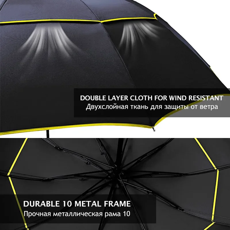 130cm Big Top Folding Umbrella Men Rain Women Double Strong Wind Resistant Large Paraguas Male Large Umbrella Outdoor Parapluie