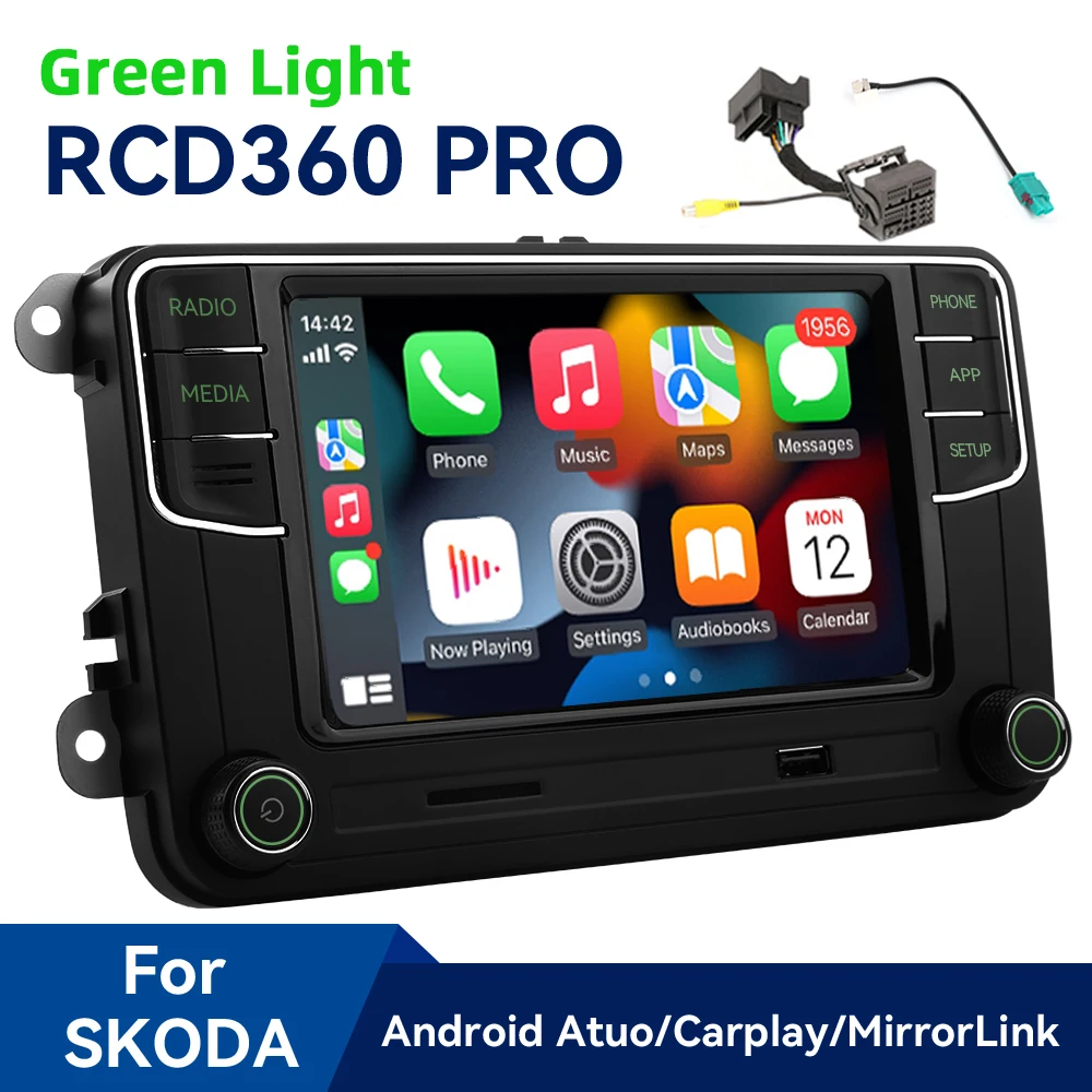 الضوء الأخضر RCD360 Pro Noname MIB Carplay راديو السيارة أندرويد السيارات بلوتوث الوسائط الملاحية لسكودا اوكتافيا اليتي سوبر B