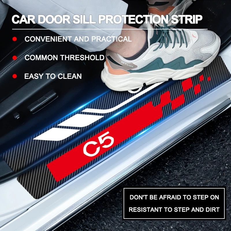 4pcs Car Door Sill Protector Carbon Fiber Sticker Anti Scratch For Citroen C5 2012 2010 2003 2008 2011 2002 2009 Accessories