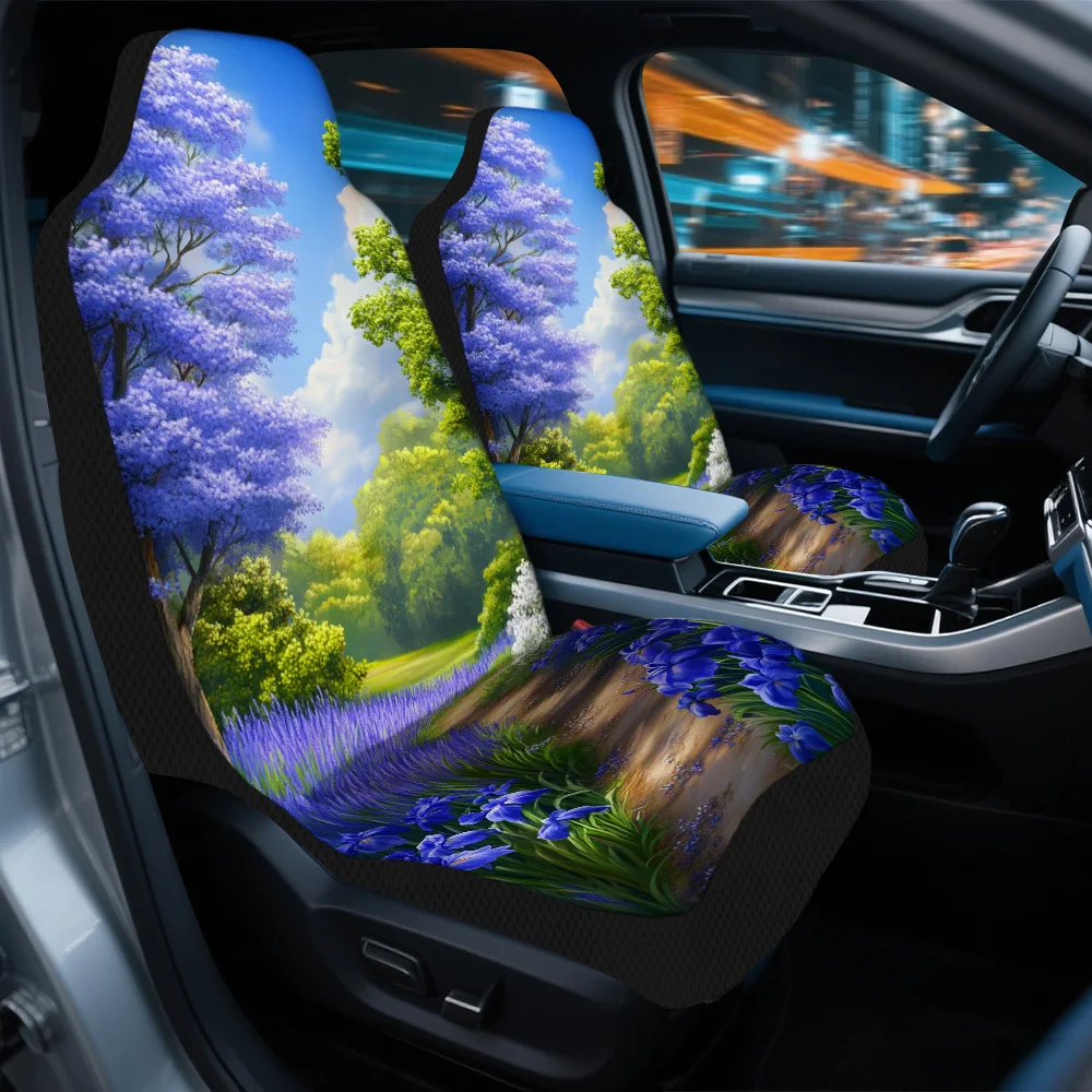 2pcs Lavender Valley In Bloom Themed Car Seat Cover Set – High-Quality, Stylish Full Set For Most Cars, Universal Fit, Durable D