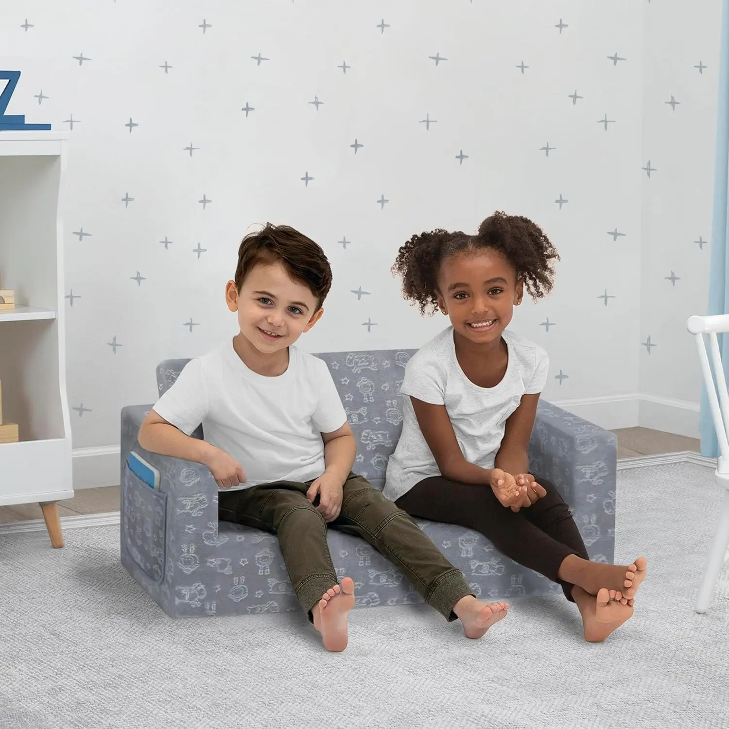 Convertible Sofa to Lounger for Kids - Comfy 2-in-1 Flip Open Couch Sleeper, Grey