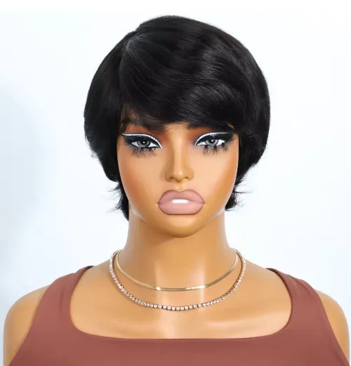 

Парик из натуральных волос 613 медово-блонд, прямой, короткий, стрижка пикси-боб с челкой, машинной работы, для чернокожих женщин